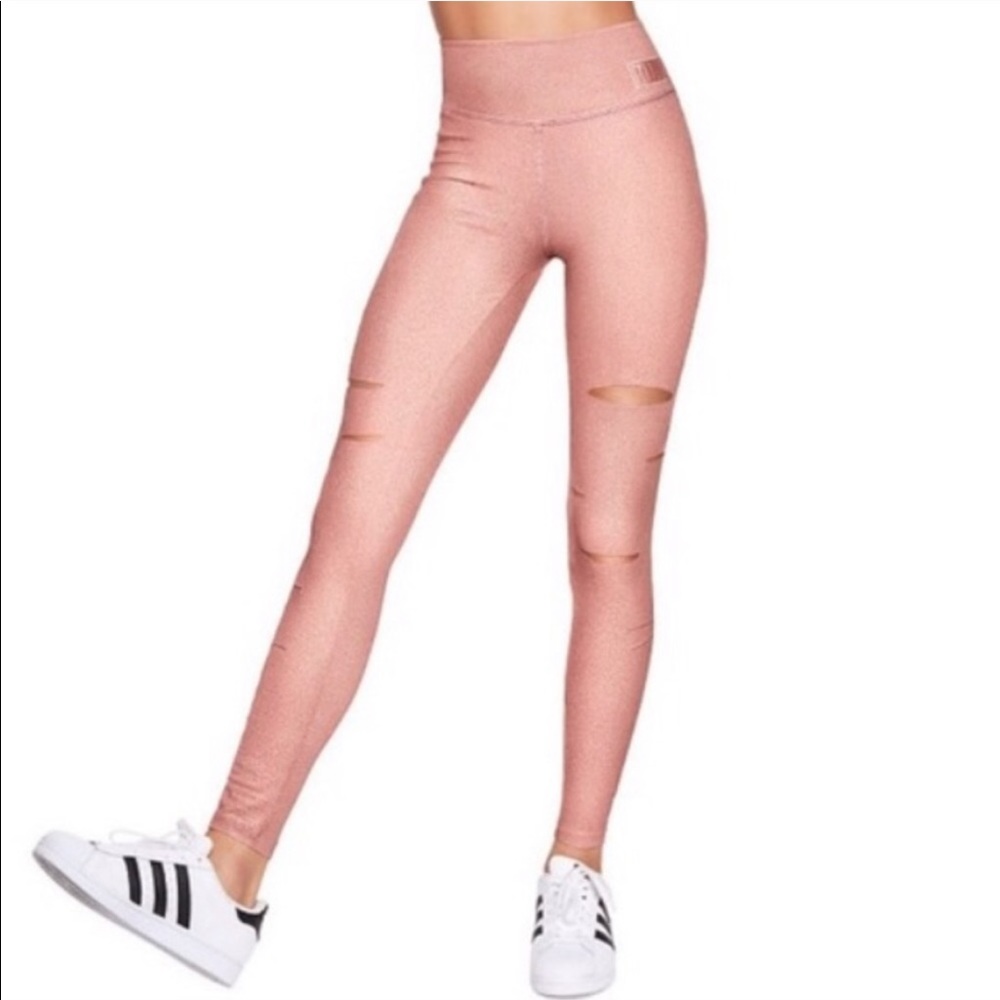 Pink Victoria’s Secret blush gold glitter leggings